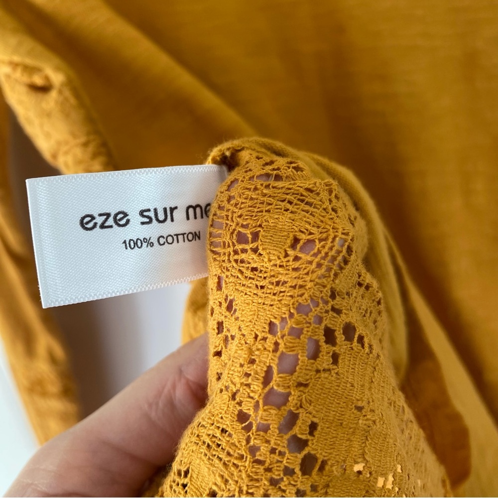 Anthropologie Eze Sur Mer Gold Yellow Piana Eyelet Top 100% Cotton Sz M $78 NWT - Picture 5 of 15